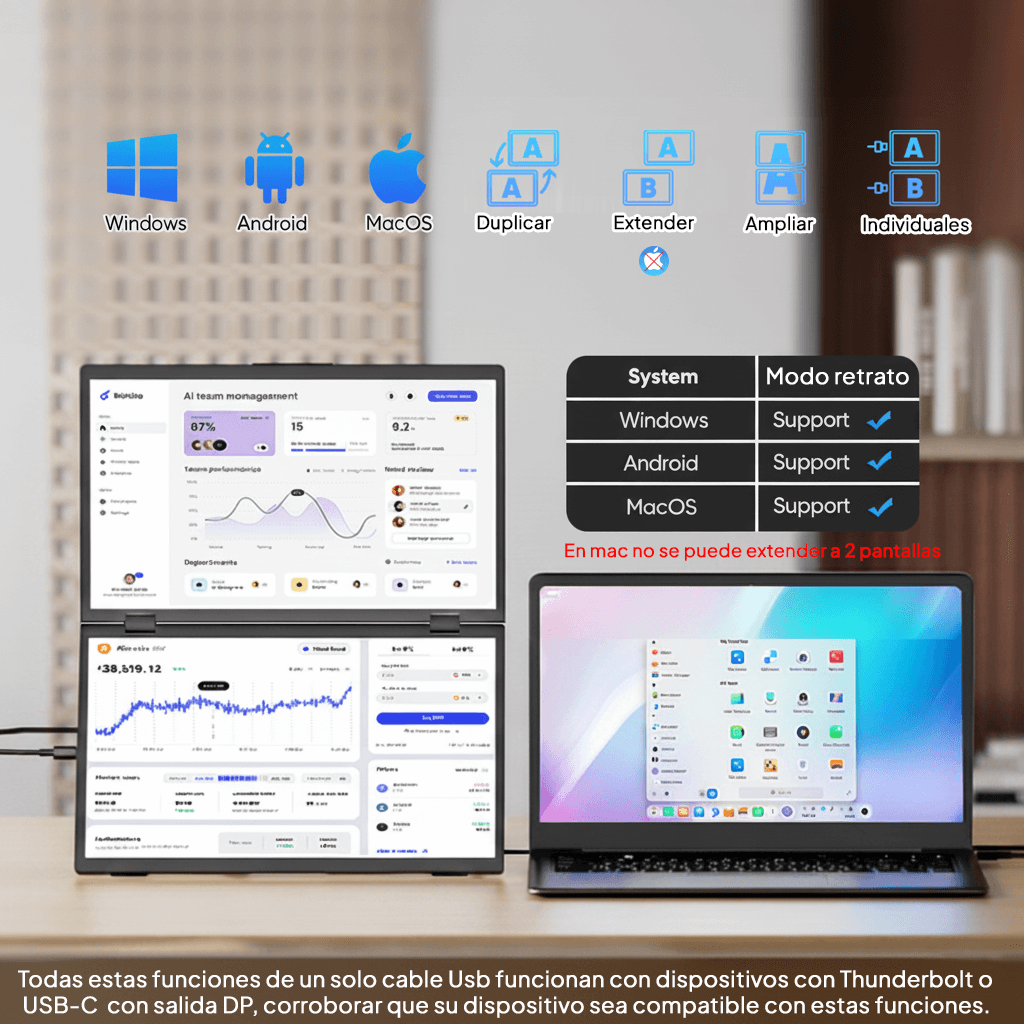 Monitor Portatil Plegable Doble Pantalla 15.6″ 2.5K Ultra HD USB-C HDMI - Imagen 3