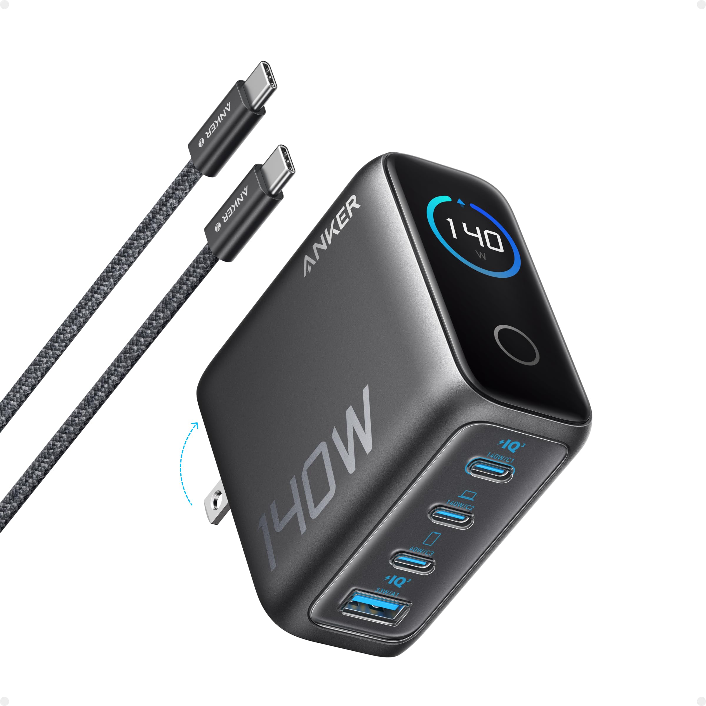 Cargador Anker Zolo 140W 4 Puertos Multi USB-C USB-A Tactil
